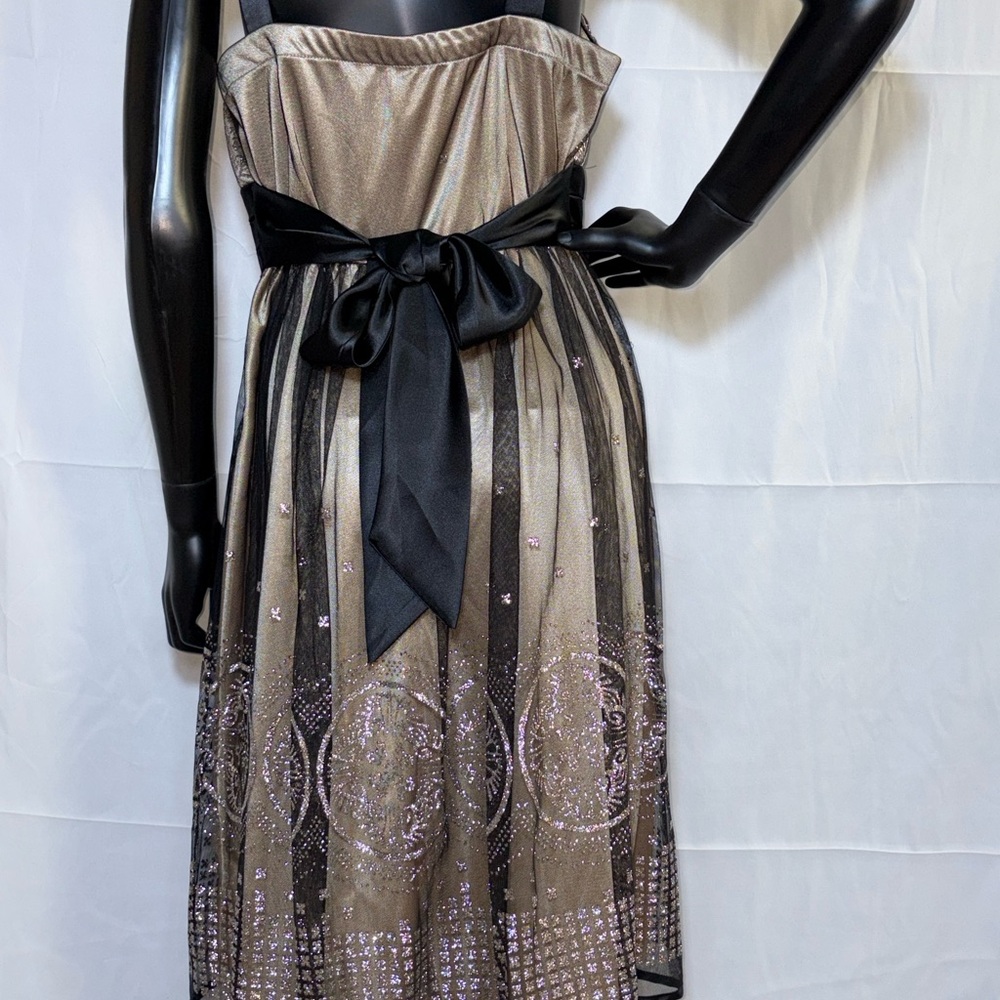 R & M Richards Strapless Black and Gold Dress